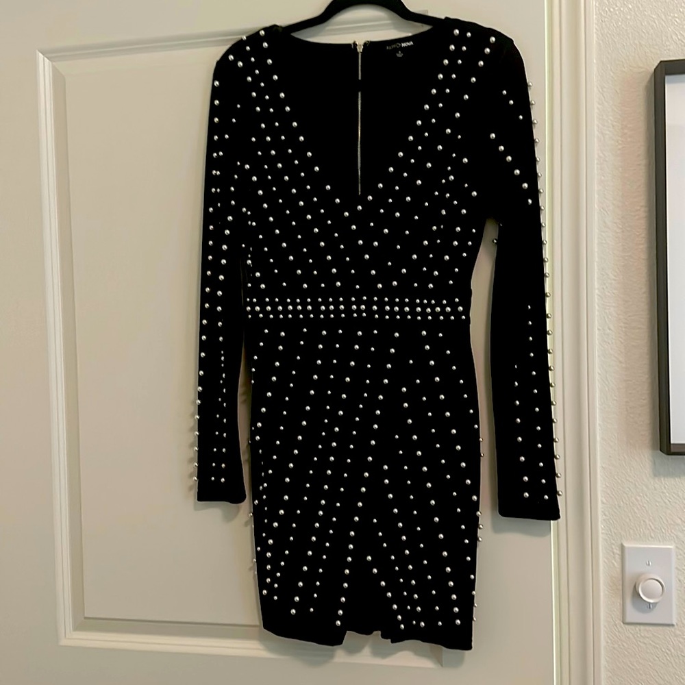Black dress with pearls